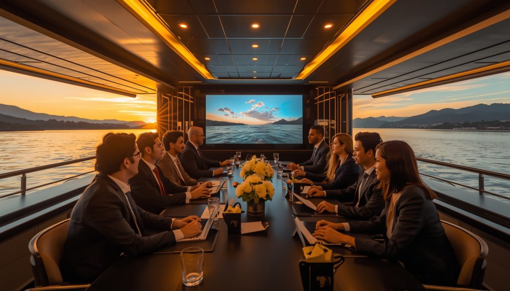 lucid-origin_business_professionals_yacht_meeting_sunset_luxury_16_9-3