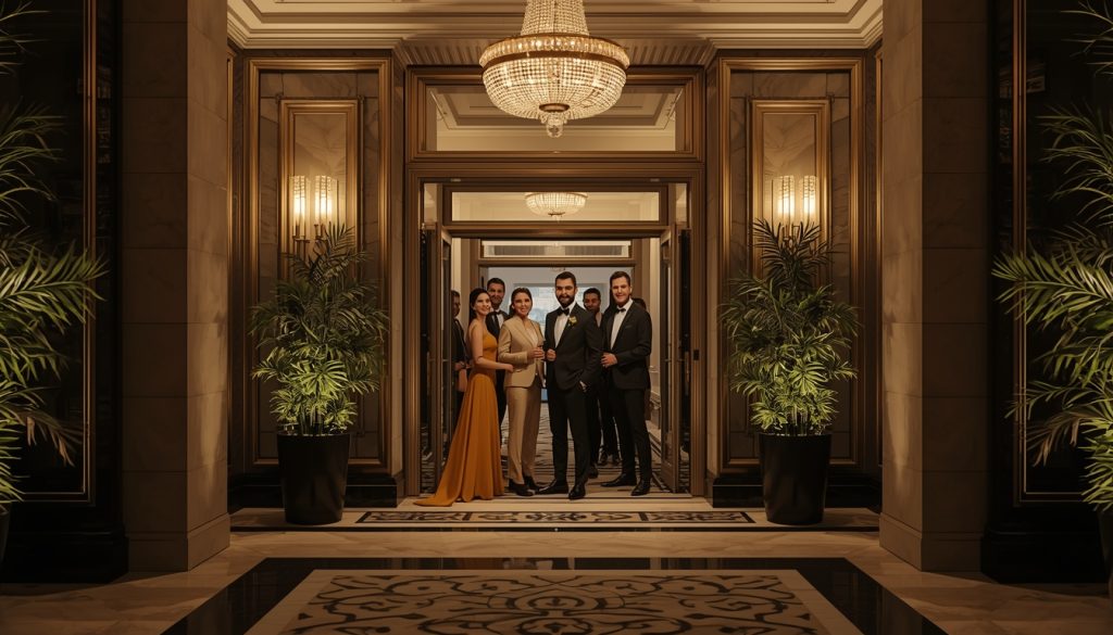 lucid-origin_elegant_group_entering_luxury_hotel_evening_16_9-0