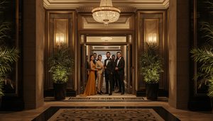 lucid-origin_elegant_group_entering_luxury_hotel_evening_16_9-0