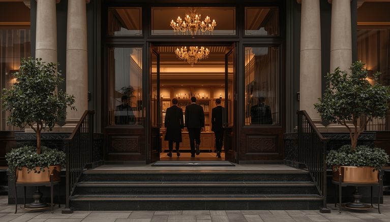 lucid-origin_elegant_group_entering_luxury_hotel_evening_16_9-4