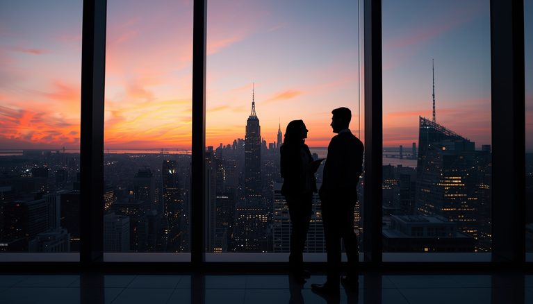 lucid-origin_two_executives_conversation_window_skyline_sunset_16_9-6